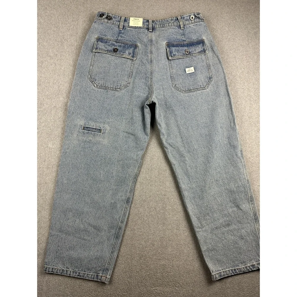 P&Co 304 Jeans Womens 18 36L Light Wash Blue Relaxed Cropped Denim Cargo NWT - Picture 8 of 12